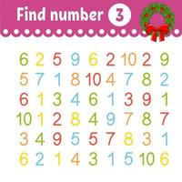 Find number. Education developing worksheet. Activity page with pictures. Game for children. Isolated vector illustration. Funny character. Cartoon style.