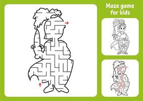 Abstract maze. Brave knight. Game for kids. Puzzle for children. Labyrinth conundrum. Find the right path. Education worksheet. With answer. vector