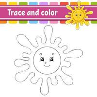 Trace and color. Coloring page for kids. Handwriting practice. Education developing worksheet. Activity page. Game for toddlers. Isolated vector illustration. Cartoon style.