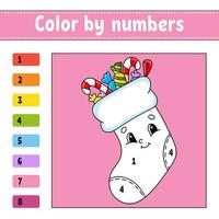 colorear por números. tema de navidad. hoja de trabajo de actividad. juego para niños. personaje animado. ilustración vectorial. vector