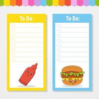 To do list for kids. Empty template. The rectangular shape. Isolated color vector illustration. Funny character. Cartoon style. For the diary, notebook, bookmark.