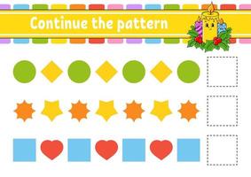 Continue the pattern. Education developing worksheet. Game for kids. Activity page. Puzzle for children. Riddle for preschool. Flat isolated vector illustration. Cute cartoon style.