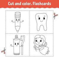 Cut and color. Flashcard Set. Coloring book for kids. Cartoon character. vector