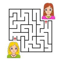 Square maze. Game for kids. Puzzle for children. Labyrinth conundrum. Color vector illustration. Isolated vector illustration. Cartoon character.