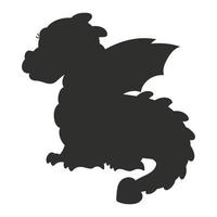 Black silhouette. Fairytale dragon. Vector illustration isolated on white background. Design element. Template for your design, books, stickers, posters, cards, child clothes.