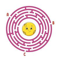 Circle maze. Game for kids. Puzzle for children. Round labyrinth conundrum. Color vector illustration. Find the right path. Education worksheet.