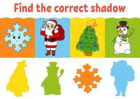 Find the correct shadow. Education worksheet. Matching game for kids. Color activity page. Puzzle for children. Cartoon character. Isolated vector illustration.