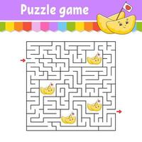 Square maze. Game for kids. Puzzle for children. Labyrinth conundrum. Color vector illustration. Find the right path. Isolated vector illustration. Cartoon character.