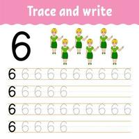 Learn Numbers. Trace and write. Back to school. Handwriting practice. Learning numbers for kids. Education developing worksheet. Isolated vector illustration in cute cartoon style.