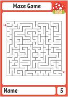 Square maze. Game for kids. Puzzle for children. Labyrinth conundrum. Color vector illustration. Find the right path. The development of logical and spatial thinking.