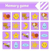 Memory game for kids. Education developing worksheet. Activity page with pictures. Puzzle game for children. Logical thinking training. Isolated vector illustration. Funny character. Cartoon style.