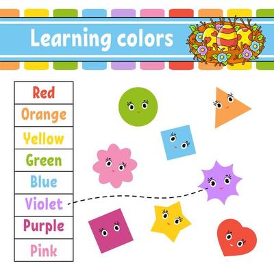Learning colors. Education developing worksheet. Easter nest. Activity page with pictures. Game for children. Isolated vector illustration. Funny character. Cartoon style.