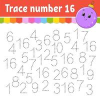 Trace number . Handwriting practice. Learning numbers for kids. Education developing worksheet. Activity page. Game for toddlers and preschoolers. Isolated vector illustration in cute cartoon style.