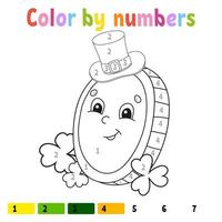 Color by numbers. Coloring book for kids. Vector illustration. Cartoon character. Hand drawn. Worksheet page for children. Isolated on white background. St. Patrick's day.