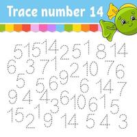 Trace number . Handwriting practice. Learning numbers for kids. Education developing worksheet. Activity page. Game for toddlers and preschoolers. Isolated vector illustration in cute cartoon style.