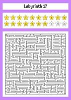 Square maze. Game for kids. Puzzle for children. Labyrinth conundrum. Color vector illustration. Find the right path. The development of logical and spatial thinking.