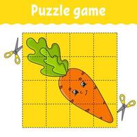 juego de rompecabezas para niños. hoja de trabajo de desarrollo educativo. juego de aprendizaje para niños. zanahoria vegetal. página de actividad de color. acertijo para preescolar. ilustración vectorial aislada en estilo de dibujos animados. vector