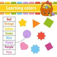 Learning colors. Education developing worksheet. Easter basket. Activity page with pictures. Game for children. Isolated vector illustration. Funny character. Cartoon style.