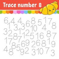 Trace number . Handwriting practice. Learning numbers for kids. Education developing worksheet. Activity page. Game for toddlers and preschoolers. Isolated vector illustration in cute cartoon style.