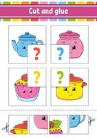 Cut and glue. Set flash cards. Color puzzle. Education developing worksheet. Activity page. Game for children. Funny character. Isolated vector illustration. Cartoon style.