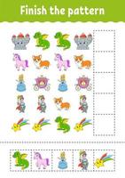 Finish the pattern. Cut and play. Education developing worksheet. Activity page.Cartoon character. vector