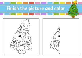 Finish the picture and color. Christmas theme. Cartoon character isolated on white background. For kids education. Activity worksheet. vector