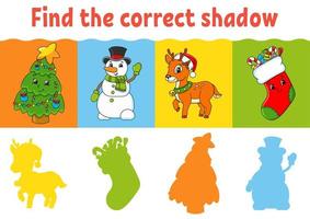 Find the correct shadow. Education worksheet. Matching game for kids. Color activity page. Puzzle for children. Cartoon character. Isolated vector illustration.