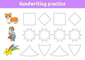 Handwriting pactice. Education developing worksheet. Activity page. Color game for children. Isolated vector illustration. Cartoon character.