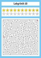 Square maze. Game for kids. Puzzle for children. Labyrinth conundrum. Color vector illustration. Find the right path. The development of logical and spatial thinking.