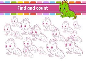 Find and count. Education developing worksheet. Activity page with pictures. Puzzle game for children. Logical thinking training. Isolated vector illustration. Funny character. Cartoon style.