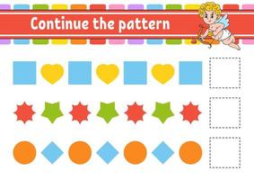 Continue the pattern. Education developing worksheet. Game for kids. Activity page. Puzzle for children. Riddle for preschool. Flat isolated vector illustration. Cute cartoon style.