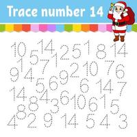 Trace number . Handwriting practice. Learning numbers for kids. Education developing worksheet. Activity page. Game for toddlers and preschoolers. Isolated vector illustration in cute cartoon style.