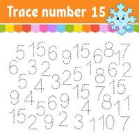 Trace number . Handwriting practice. Learning numbers for kids. Education developing worksheet. Activity page. Game for toddlers and preschoolers. Isolated vector illustration in cute cartoon style.