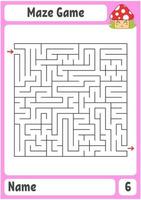 Square maze. Game for kids. Puzzle for children. Labyrinth conundrum. Color vector illustration. Find the right path. The development of logical and spatial thinking.