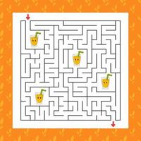 Square maze. Game for kids. Puzzle for children. Labyrinth conundrum. Color vector illustration. Find the right path. Isolated vector illustration. Cartoon character.