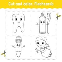 Cut and color. Flashcard Set. Coloring book for kids. Cartoon character. vector