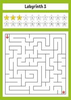 Square maze. Game for kids. Puzzle for children. Labyrinth conundrum. Color vector illustration. Find the right path. The development of logical and spatial thinking.