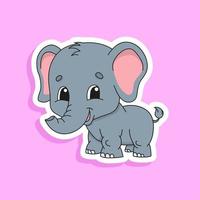 Gray elephant. Bright color sticker of a cute cartoon character. Flat vector illustration isolated on color background. Design element.