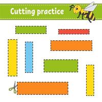 Cutting practice for kids. Education developing worksheet. Activity page with pictures. Color game for children. Isolated vector illustration. Funny character. Cartoon style.