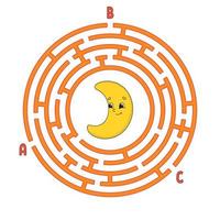 Circle maze. Game for kids. Puzzle for children. Round labyrinth conundrum. Color vector illustration. Find the right path. Education worksheet.