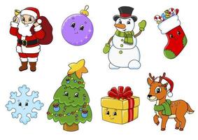 Set of stickers with cute cartoon characters. Christmas theme. Hand drawn. Colorful pack. Vector illustration. Patch badges collection. Label design elements. For daily planner, diary, organizer.