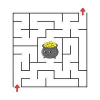 Square maze. Game for kids. Puzzle for children. Cartoon character. Labyrinth conundrum. Color vector illustration. Find the right path. The development of logical and spatial thinking.