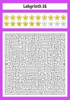 Square maze. Game for kids. Puzzle for children. Labyrinth conundrum. Color vector illustration. Find the right path. The development of logical and spatial thinking.