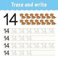 Trace and write. Handwriting practice. Learning numbers for kids. Education developing worksheet. Activity page. Game for toddlers and preschoolers. Isolated vector illustration in cute cartoon style.