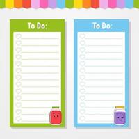 To do list for kids. Empty template. The rectangular shape. Isolated color vector illustration. Funny character. Cartoon style. For the diary, notebook, bookmark.