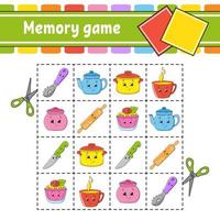 Memory game for kids. Education developing worksheet. Activity page with pictures. Puzzle game for children. Logical thinking training. Isolated vector illustration. Funny character. Cartoon style.