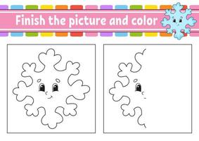 Finish the picture and color. Christmas theme. Cartoon character isolated on white background. For kids education. Activity worksheet. vector