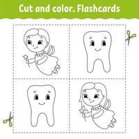 Cut and color. Flashcard Set. Coloring book for kids. Cartoon character. vector