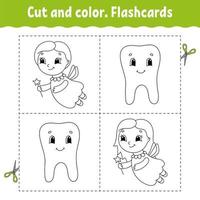 Cut and color. Flashcard Set. Coloring book for kids. Cartoon character. vector