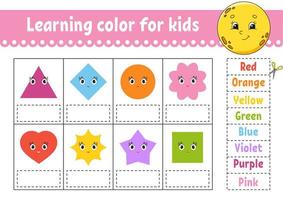 Learning color for kids. Education developing worksheet. Activity page with color pictures. Riddle for children. Isolated vector illustration. Funny character. Cartoon style.